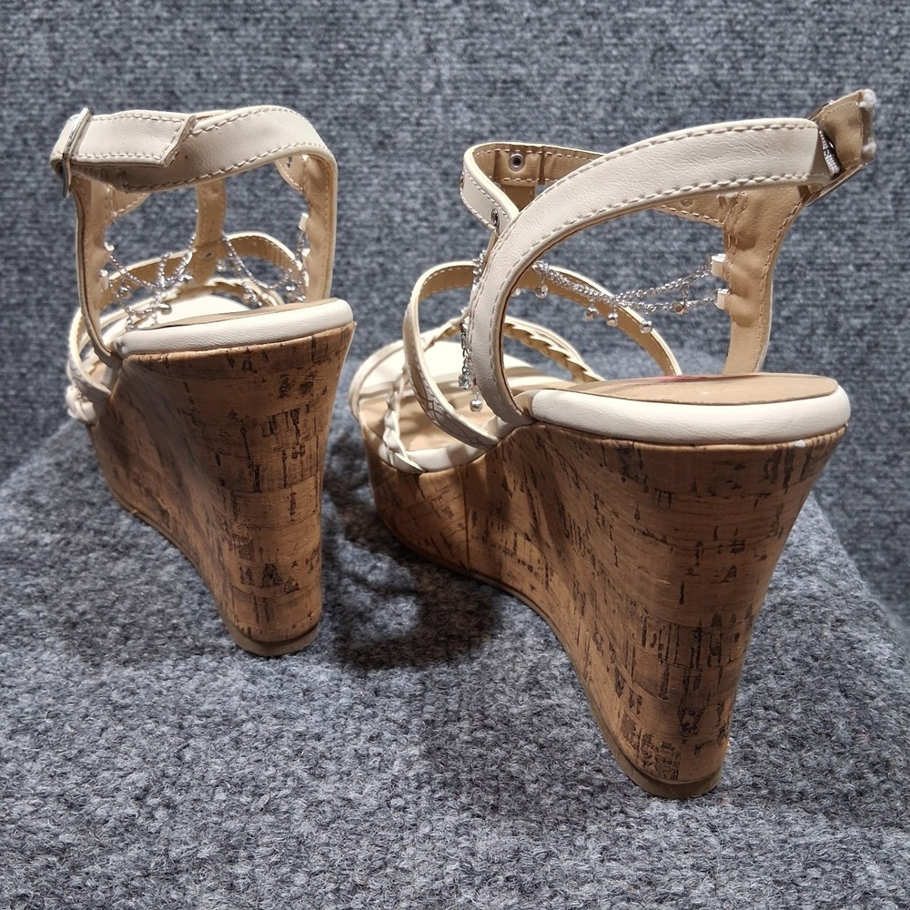 Jellypop Wedge Sandals Cream With Silver  Tone Chain Jewel Accents  Ankle Strap - Picture 13 of 13